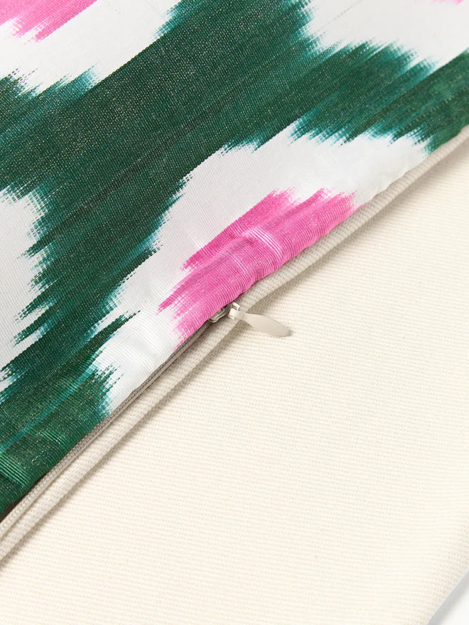 Les Ottomans' Small Silky Marshal Abstract Cushion Cover -Dark green & Rose