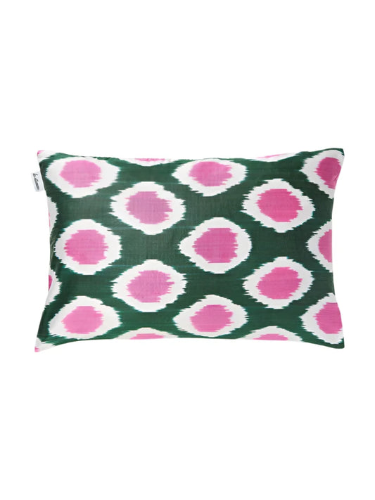 Les Ottomans' Small Silky Marshal Abstract Cushion Cover -Dark green & Rose