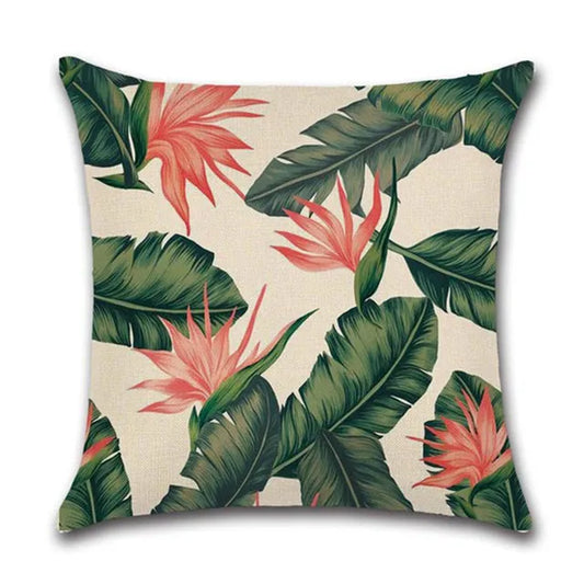 Summer Tropical Decoration Print Leaf Cushion Green Plant Printing Throw Pillow for Sofa Home Decorative Pillowcase